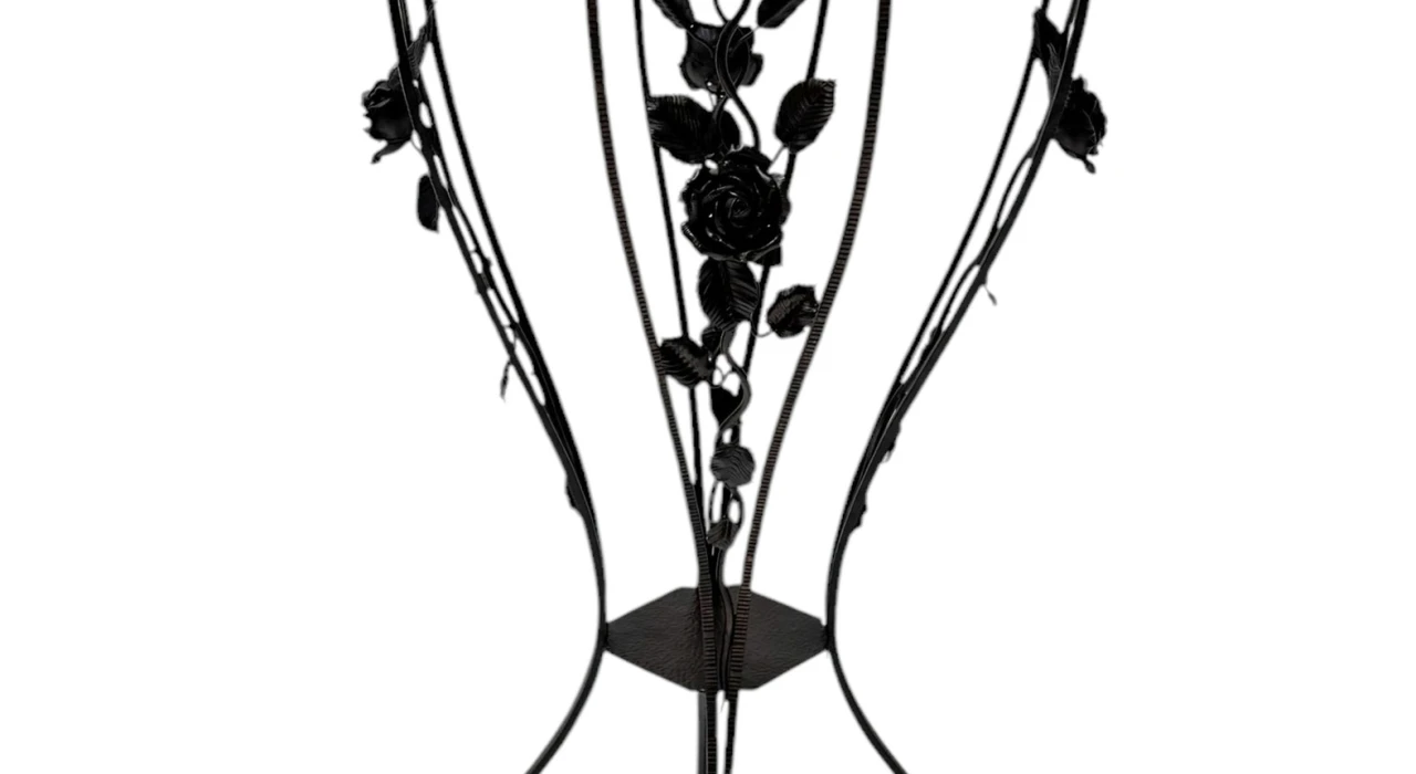 French Art Deco Wrough Iron XL Pedestal with Multi-Colored Marble Top, 1930s